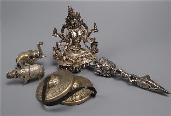 An Indian deity, ornaments etc